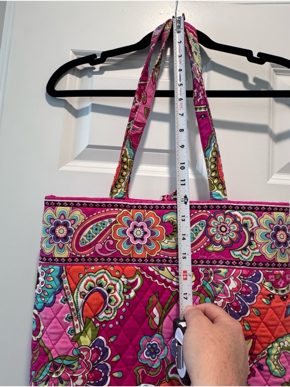 Vera Bradley Bright Pink Floral Cotton Quilted Ladies Tote Bag Purse - Picture 5 of 8